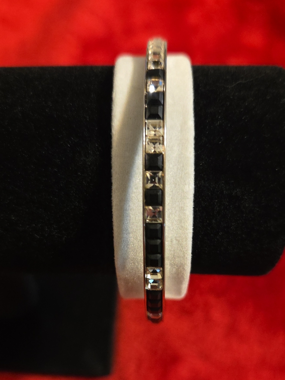 Black and Silver Crystal-Accented Women's Bangle Bracelet